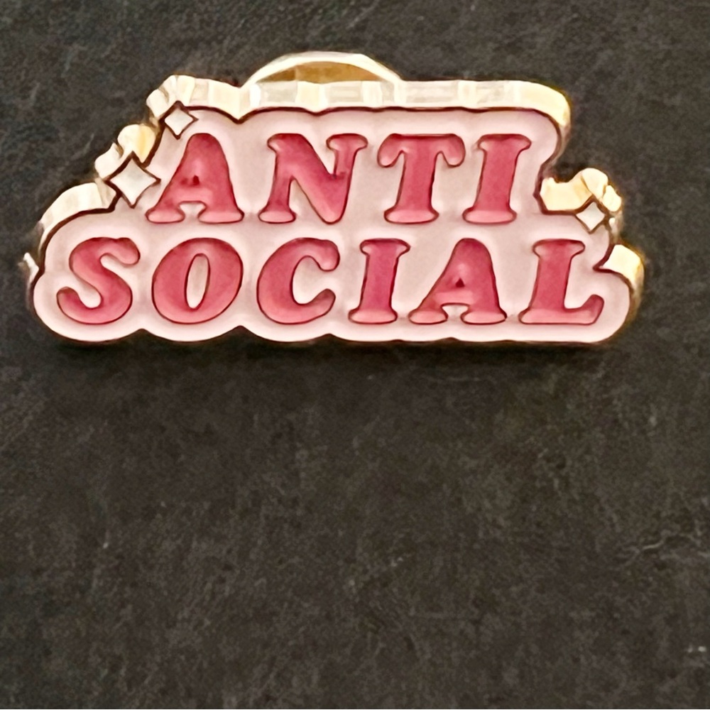 Anti-Social Enamel Pin – Pink & Gold Retro Vibes